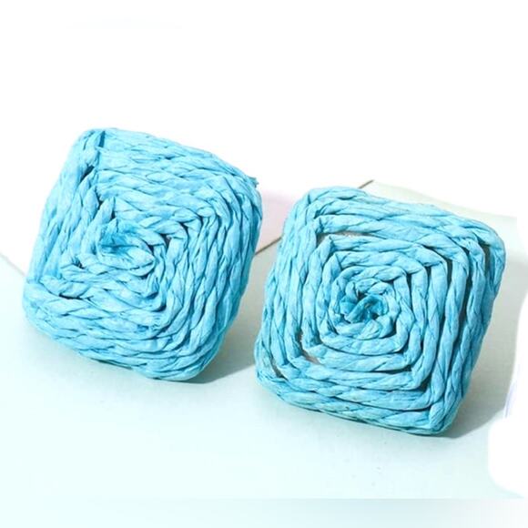Turquoise Raffia Stud Earrings - Picture 1 of 1